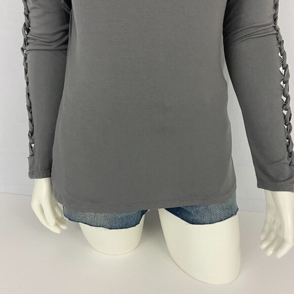 Venus Women's Cut Out Sleeve Detail Blouse Top Size L Grey V-Neck Strappy NWOT - Picture 3 of 9